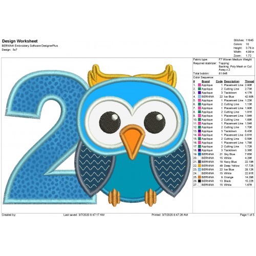 Owl Number 2 Applique Design Owl Birthday Applique