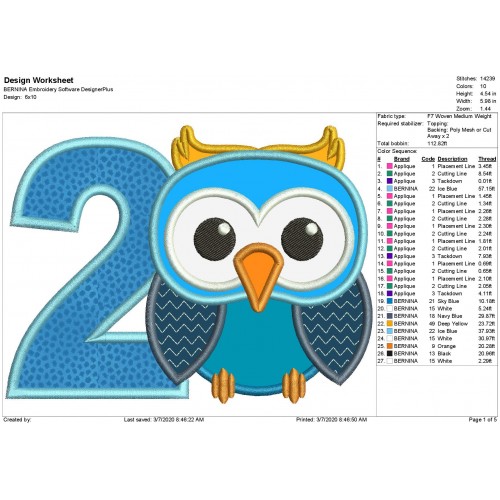 Owl Number 2 Applique Design Owl Birthday Applique