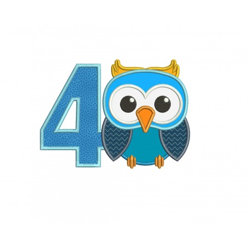 Owl Number 4 Applique Design Owl Birthday Applique