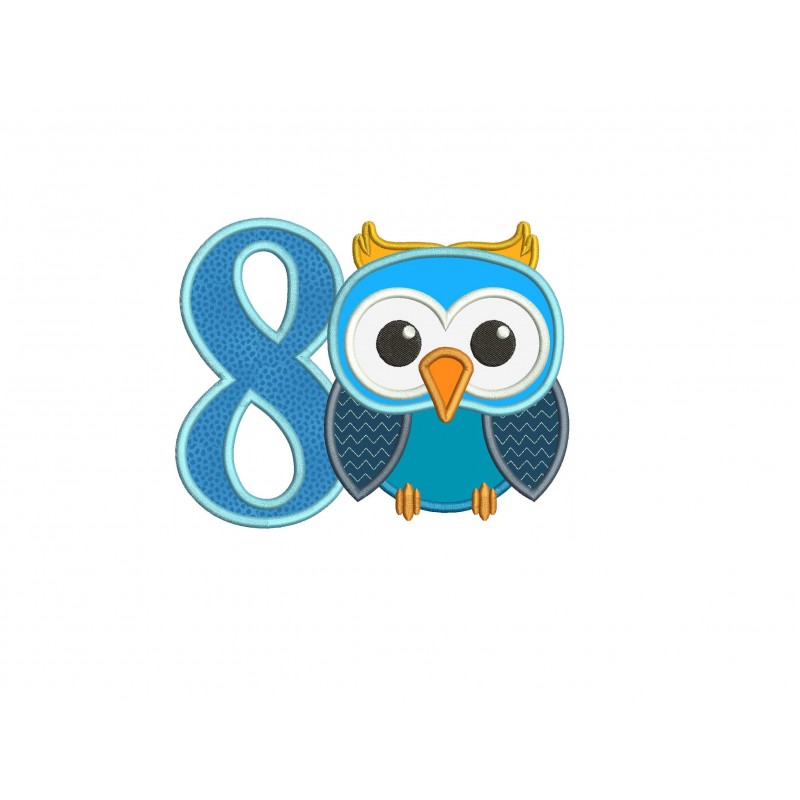 Owl Number 8 Applique Design Owl Birthday Applique