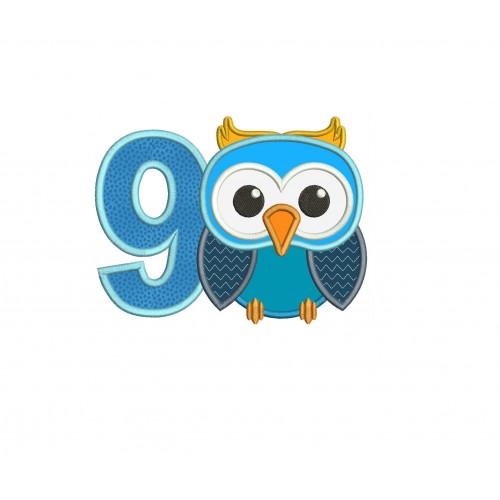 Owl Number 9 Applique Design Owl Birthday Applique