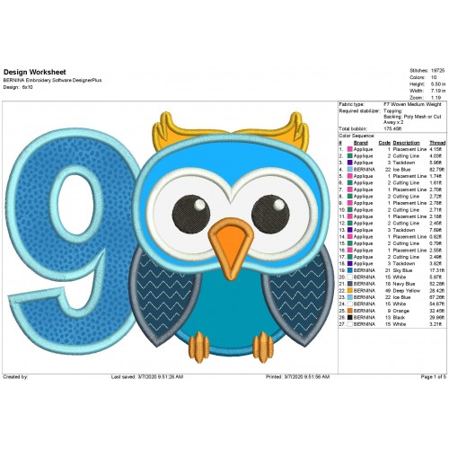 Owl Number 9 Applique Design Owl Birthday Applique