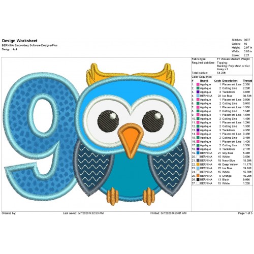 Owl Number 9 Applique Design Owl Birthday Applique