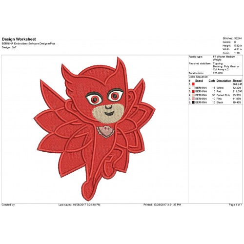 Owlette Pj Masks Embroidery Design
