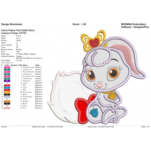Palace Pets Rabbit Berry Applique Design