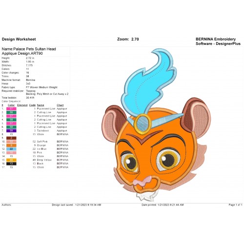 Palace Pets Sultan Head Applique Design