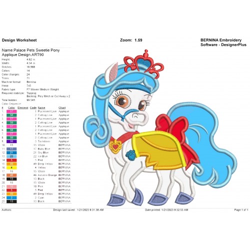 Palace Pets Sweetie Pony Applique Design
