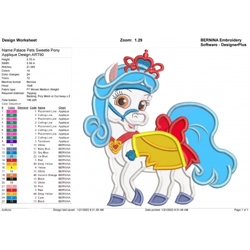 Palace Pets Sweetie Pony Applique Design