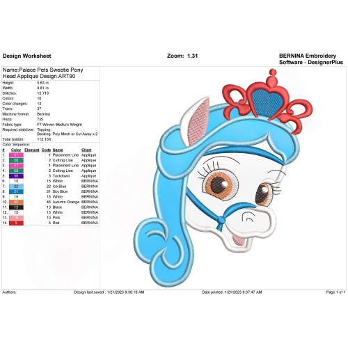 Palace Pets Sweetie Pony Head Applique Design