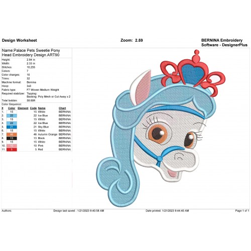 Palace Pets Sweetie Pony Head Embroidery Design