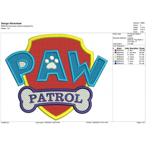 Paw Patrol Logo Full Embroidery Design