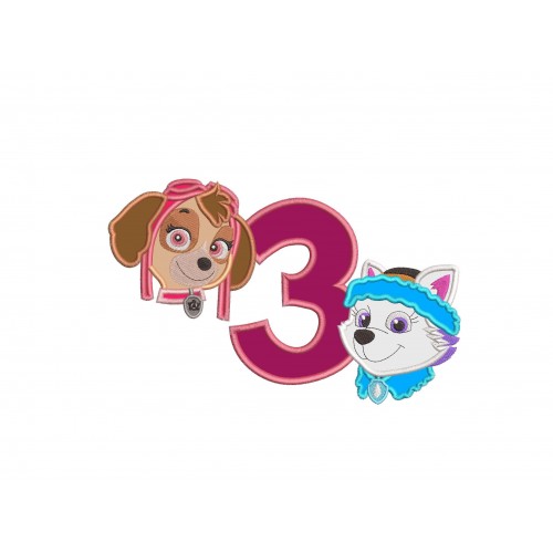 Paw Patrol Skye and Everest 3rd Birthday Applique Design