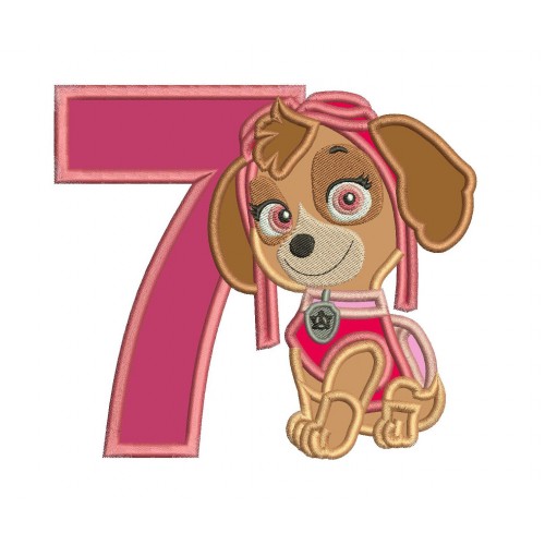 Paw Patrol Skye with a Number 7 Applique Design