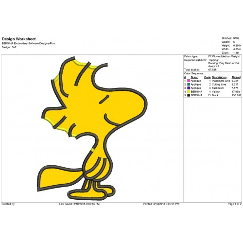 Peanuts Woodstock Applique Design