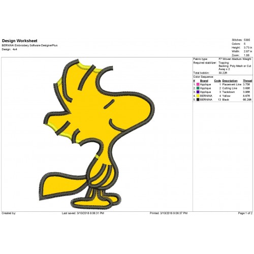 Peanuts Woodstock Applique Design