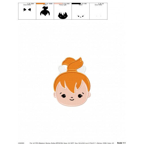 Pebbles Flintstone Head Embroidery Design Embr