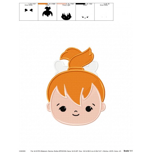 Pebbles Flintstone Head Embroidery Design Embr