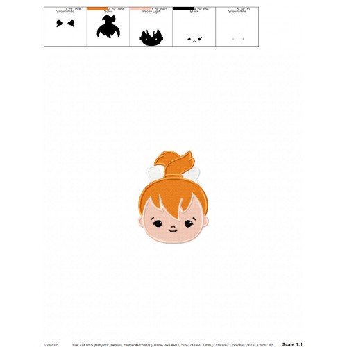Pebbles Flintstone Head Embroidery Design Embr