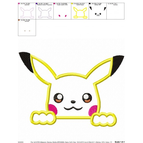Peeker Pikachu Applique Design