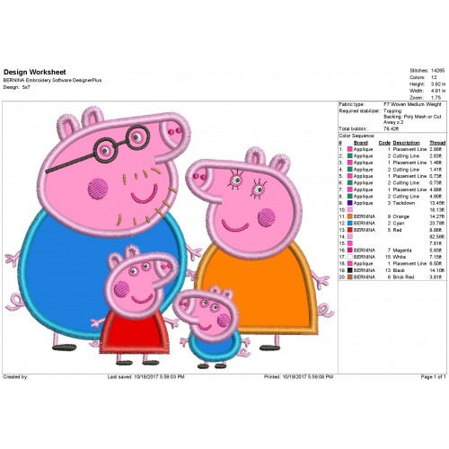 Peppa Pig Family Applique Design