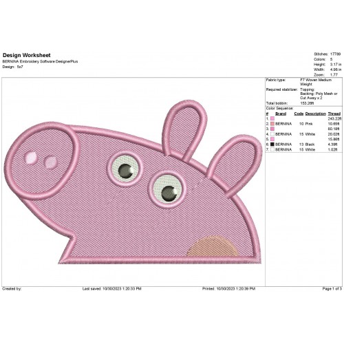 Peppa Pig Peeker Machine Embroidery Design