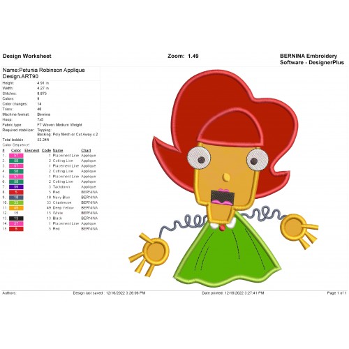 Petunia Robinson Applique Design