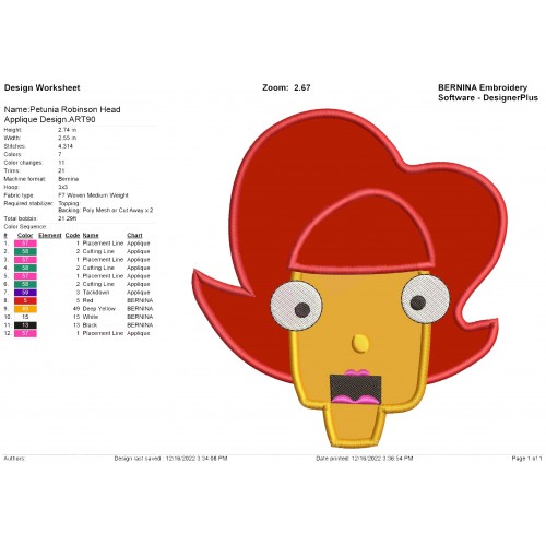 Petunia Robinson Head Applique Design
