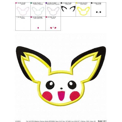 Pichu Pokemon Applique Design