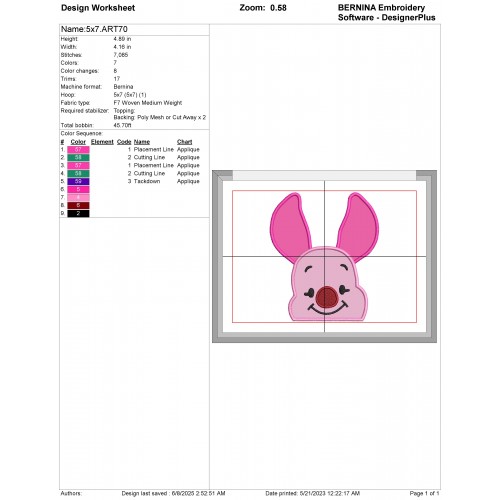 Piglet Face Applique Design Embr