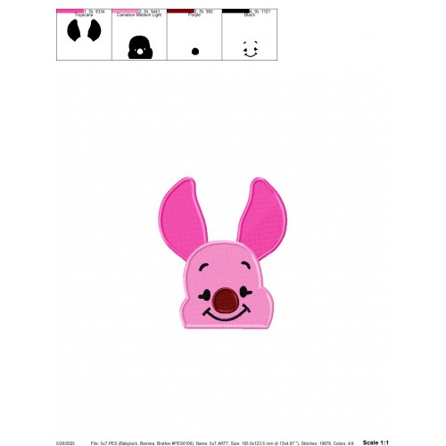Piglet Face Embroidery Design Embr