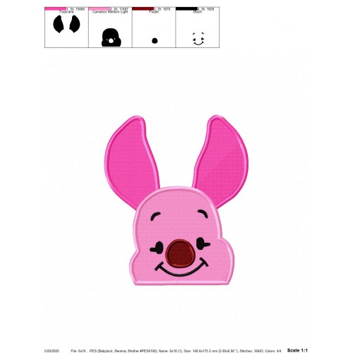 Piglet Face Embroidery Design Embr