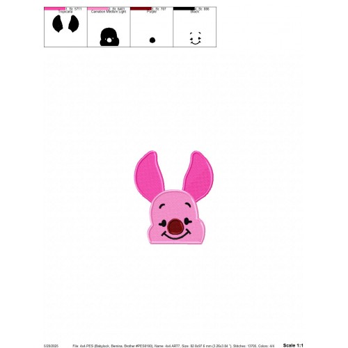 Piglet Face Embroidery Design Embr