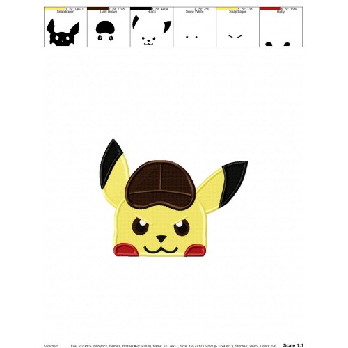 Pikachu Peeker Embroidery Design Embr