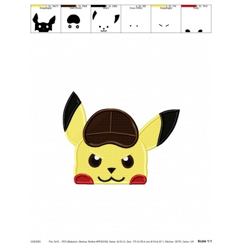 Pikachu Peeker Embroidery Design Embr