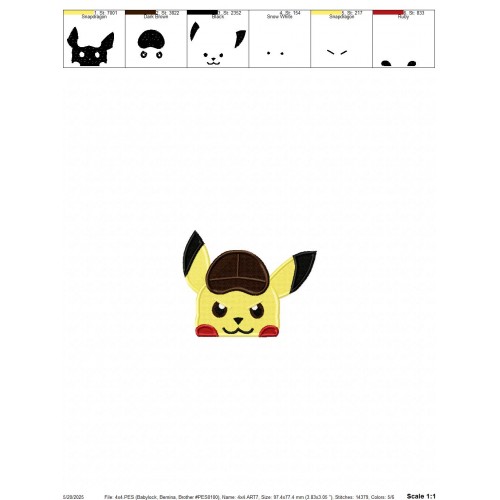 Pikachu Peeker Embroidery Design Embr