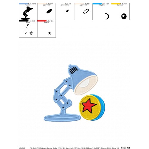 Pixar Lamp Disney Embroidery Design Embr