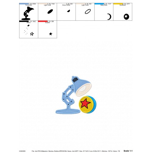 Pixar Lamp Disney Embroidery Design Embr