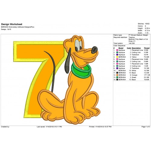 Pluto 7th Birthday Pluto Applique Design
