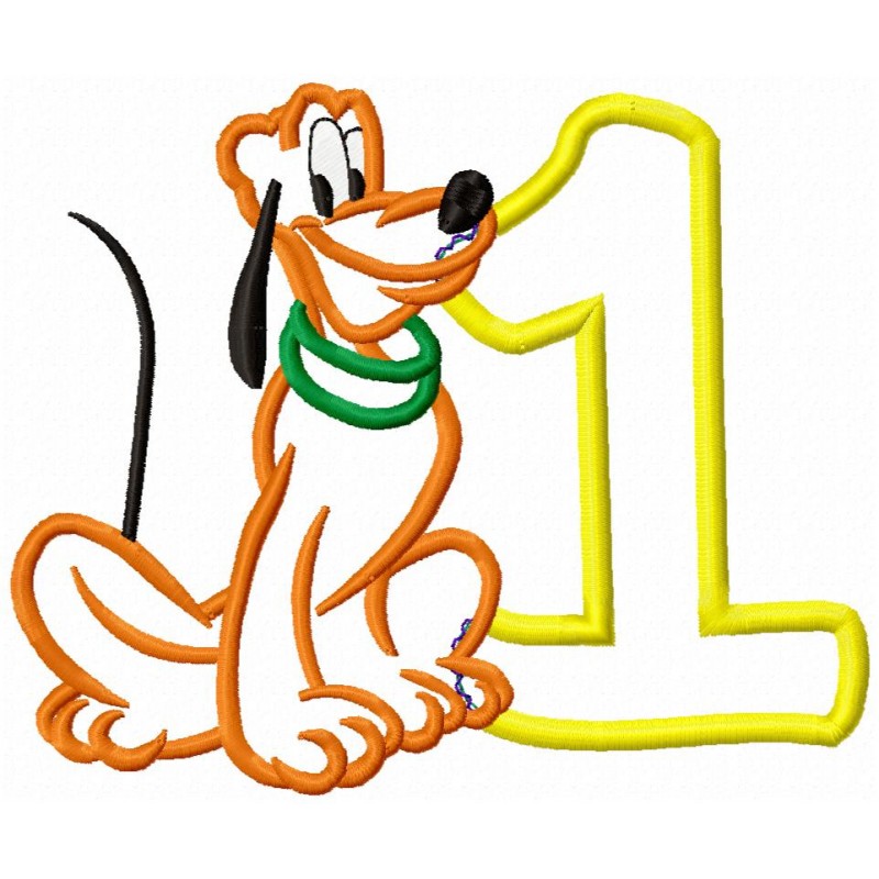 Pluto Disney Dog 1st Birthday Applique Design
