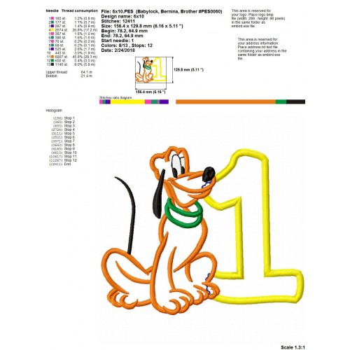 Pluto Disney Dog 1st Birthday Applique Design