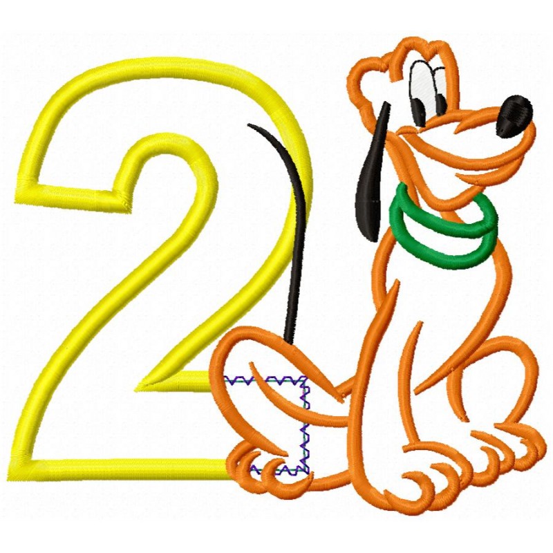 Pluto Disney Dog 2nd Birthday Applique Design