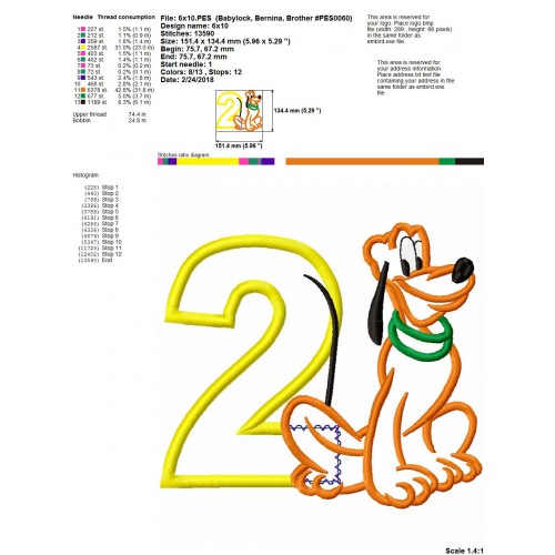 Pluto Disney Dog 2nd Birthday Applique Design