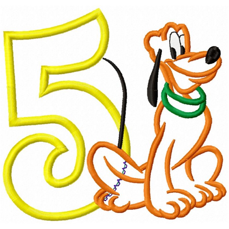 Pluto Disney Dog 5th Birthday Applique Design