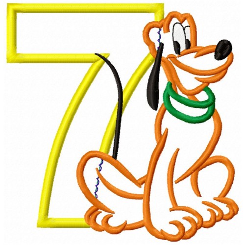 Pluto Disney Dog 7th Birthday Applique Design