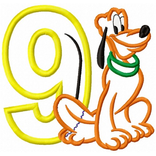 Pluto Disney Dog 9th Birthday Applique Design