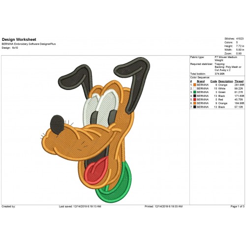 Pluto Fill Stitch Embroidery Design