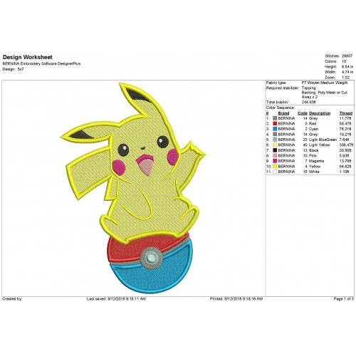 Pokemon Go Filled Embroidery Design