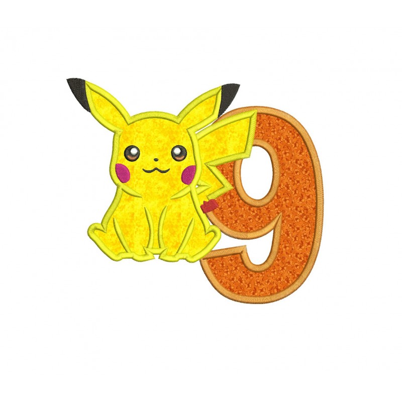 Pokemon Pikachu with a Number 9 Applique Design