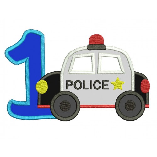 Police Car 1st Birthday Applique Design