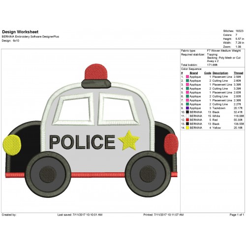 Police Car Applique Design